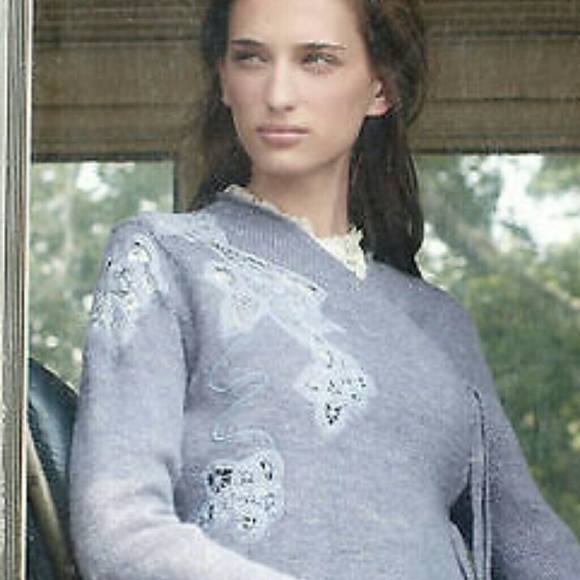 {Anthro} Moth’s “Frosted Panes” Lace/Crochet Inset Cardigan - Picture 1 of 4